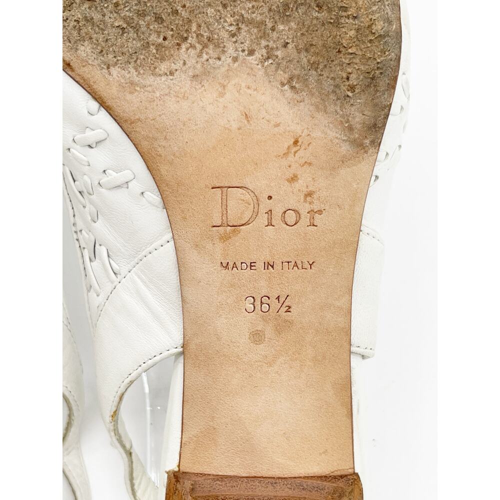 Dior Vintage White Whipstitched Bow CD Charm Pointed Toe Kitten Heels EU 36.5 - Picture 14 of 16